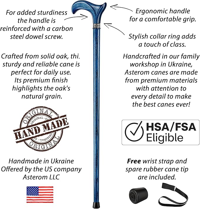 Asterom Walking Cane - Handmade, Ergonomic, Wooden - Canes for Men & Women - Walking Sticks for Seniors, Unique, Wood