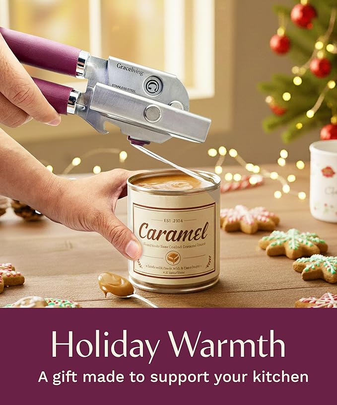 Premium Multifunctional Magnetic Manual Can Opener and Bottle Opener, Heavy Duty Stainless Steel Sharp Cutting Blade and Oversized Easy Turn Knob, Soft-Touch Handle, Kitchen Use, Mauve