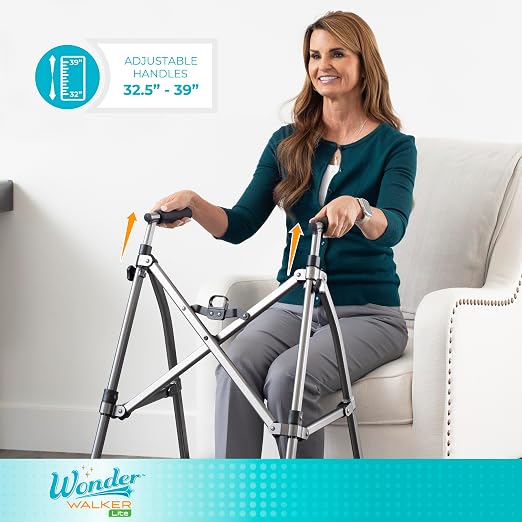 Stander Wonder Walker Lite, Lightweight Folding Mobility Aid for Adults, Seniors, and Elderly, Collapsible Travel Assistant with Rubber Feet for Support, Vivid White