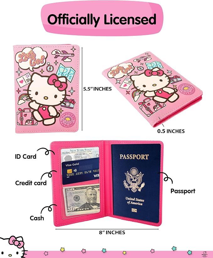 Hello Kitty Passport Cover for Travel Official License, Sanrio Gifts | Cute Passport Holder, Hello Kitty Travel Accessories, Passport Case