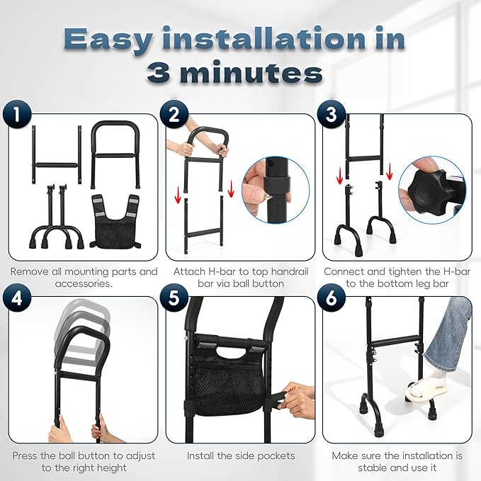 Stand Assist(Black)-Mobility Standing Aid Rail for Couch, Chair, Bedside, Toilet. Assistance Handle for People with Limited Mobility. Safety Grab Bar for Standing, Walking, Up and Down The Stairs