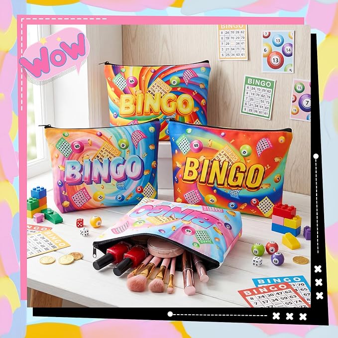20 Pcs Bingo Gifts for Women Bingo Makeup Bags Dice Game Makeup Bags Casino Lover Gifts Travel Zipper Pouch Dice Game Present Birthday Present for Women Players