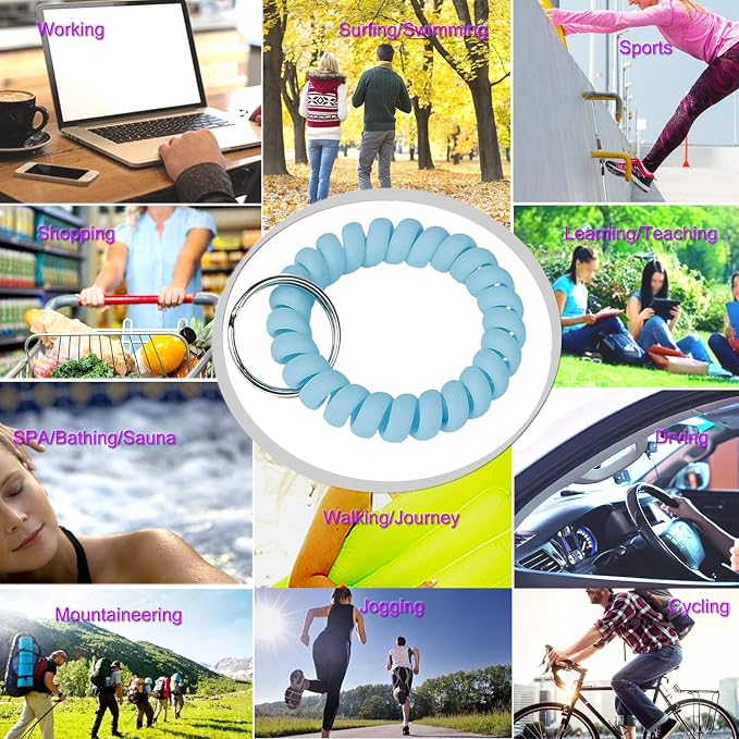 BIHRTC 6 Color Wrist Keychain Plastic Spring Flexible Spiral Wrist Coil | Stretchable Wristband Spiral Key Chain Bracelet Key Holder Key Ring for Gym Pool ID Badge Sauna Outdoor Activities