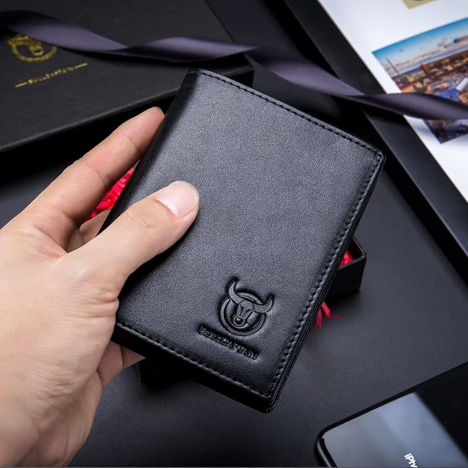 BULLCAPTAIN Large Capacity Genuine Leather Wallet for Men QB-027 | Bifold Wallet,RFID Blocking,Credit Card Holder,15 Card Slots,Special Expandable Design,gift choice