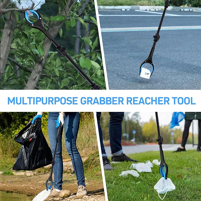 38" Extra Long Grabber Reacher Tool – 3 Pack Foldable Reacher Grabber Pickup Tools with 360° Rotating Jaw & Magnet - Heavy Duty Pick Up Grabbers for Seniors, Trash, Surgery Recovery (Orange Blue Pink)