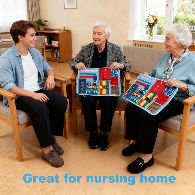 Fidget Blanket for Adults with Dementia & Alzheimer‘s,8-in-1 Sensory Activity Mat with Fine Motor Skills Items,Calming Therapeutic Aid for Seniors, Autism, Anxiety,Machine Washable & Portable