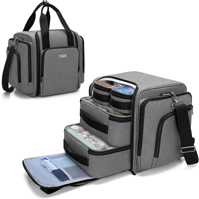 BAFASO Large Pill Bottle Organizer with 4 Inner Removable Pouches, Gray | Medicine Bag Come with Shoulder Strap, BAG ONLY.