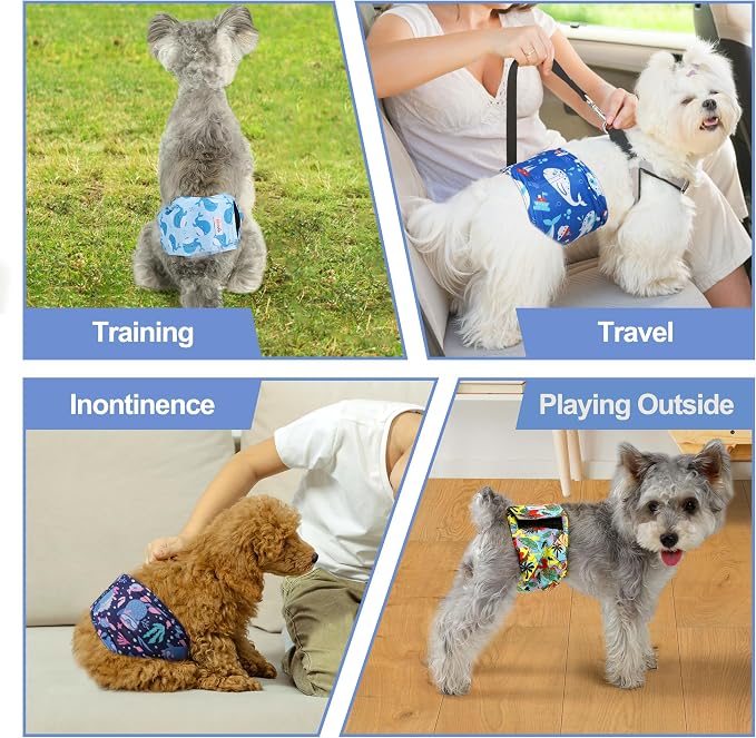 5 Pack Dog Diapers Male Reusable, Premium Belly Bands for Dogs, High Absorbing Male Dog Pee Wraps for Doggie in Incontinence or Excitable Urination Hawaii XL