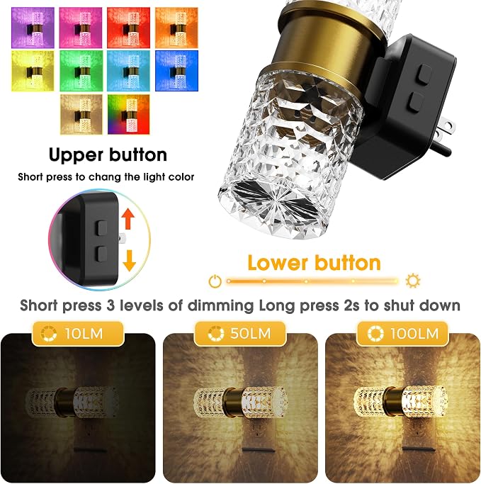 L LOHAS LED Night Light, 10-Color Change RGB Night Lights Plug into Wall | 2 Pack 10/50/100LM Adjustable Automatic Nightlights Pulg in with Dusk to Dawn Sensor for Room Bathroom Hallway