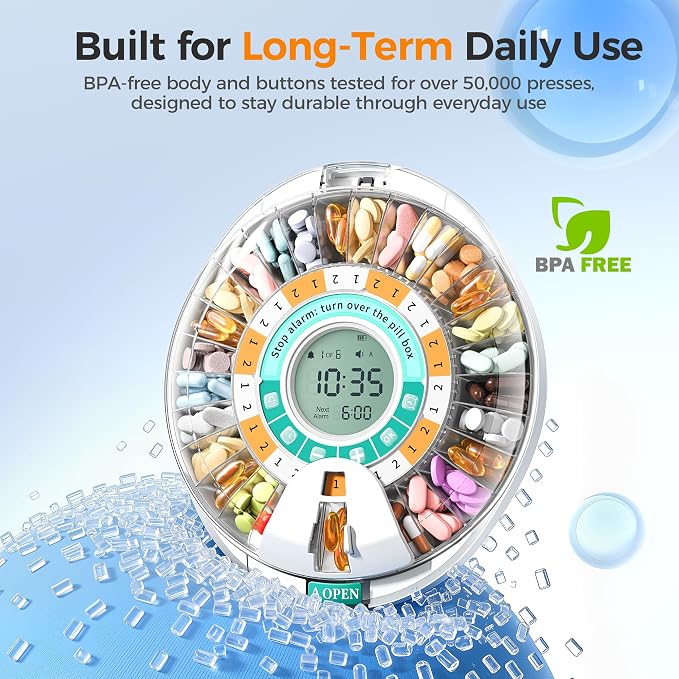Betife Automatic Pill Dispenser,28-Day Smart Bluetooth Pill Box, Easy Setup | App Support, Pill Case with 6 Alarms & Light Reminder, Electronic Medication Management for Seniors, Monthly Timer Dispenser