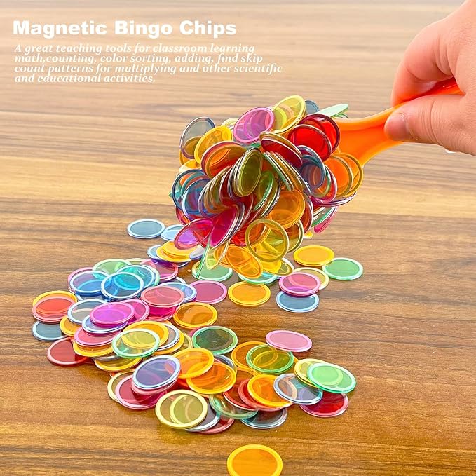 SEETOOOGAMES Magnetic Bingo Chips Wands - 6 Color 600 Metal Chips with 6 Wands for Classroom