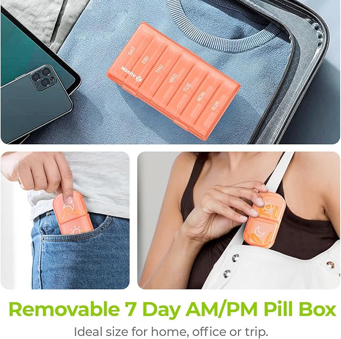AUVON XL Weekly Pill Organizer 2 Times a Day, Pill Box 7 Day with One-Side Large Openings for Easy to Use, Watermelon Red AM PM Pill Case for Medication, Vitamins, Fish Oils, Supplements
