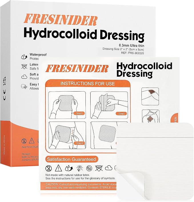 FRESINIDER Hydrocolloid Wound Dressing 2" x 2" – 20 Pack Ultra Thin Self-Adhesive Bandages for Wound Care, Bed Sores, Acne, Blisters – Waterproof & Absorbent Hydrocolloid Patches for Faster Healing