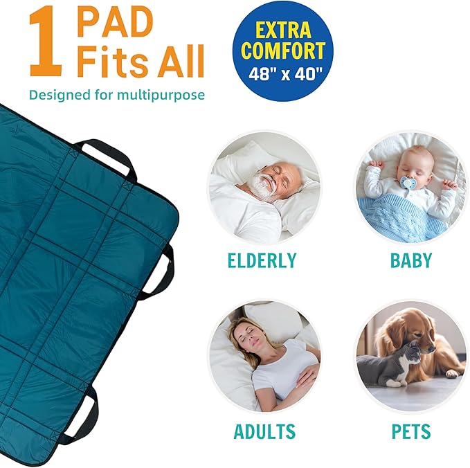 Upgraded 3-Layer Comfort Positioning Bed Pad with Handles Washable Waterproof Transfer Board for Turning Moving Patient Inconvenience Care Transfer Sheet, 48" x 40", Large, Ocean Teal