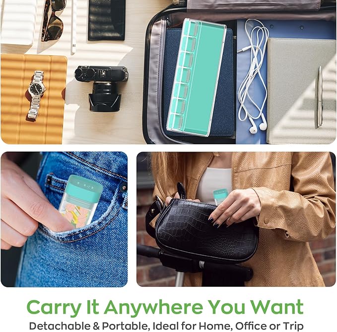 Weekly Pill Organizer 1 Time a Day, HIONXMGA Detachable Travel Pill Box 7 Day, Large Medicine Pill Case Container for Daily Medication Vitamin Supplement Fish Oil, Portable Week Pills Holder, Cyan