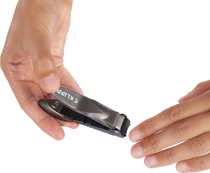 Nail Clippers for Men with Catcher - KLIPP Heavy Duty Razor-Sharp Self-Collecting Nail Cutter, Ergonomic Lever for Fingernails & Toenails, Ideal Gift for Men & Grooming Gifts Includes Ziplock Pouch