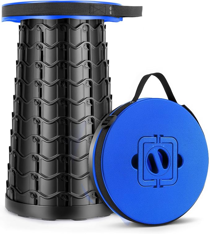 Height Adjustable Foldable Stool- Collapsible Stool for Waiting in Line | 20.3'' Height, 1000 LBs Load Capacity, Portable, Folding Stool,Compact, for Fishing, Patio, Camping, Party & Gathering(Blue)