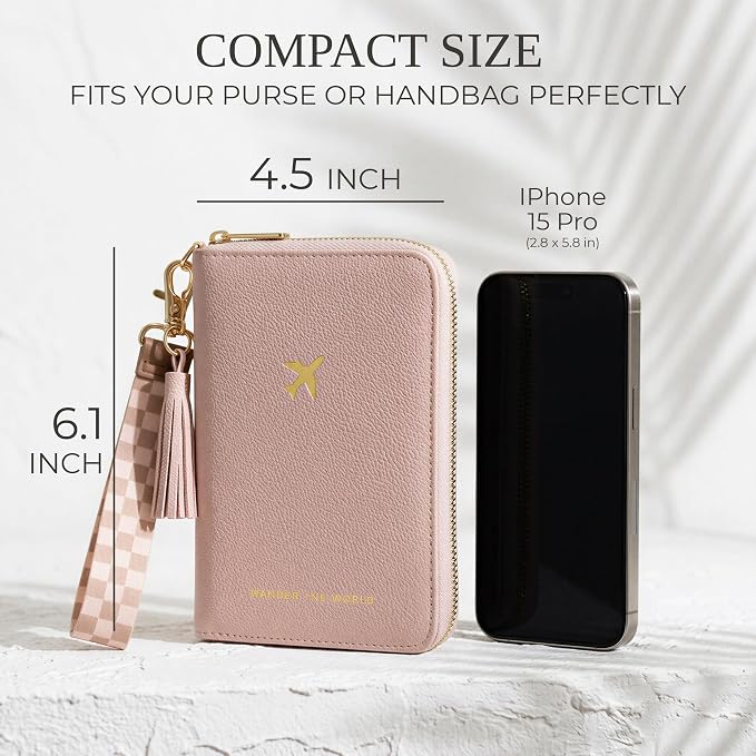 Beautiful Passport Holder And Travel Wallet with Wristlet Strap | All-in-One Organizer for Women Holds up to 4 Passports, w Card Slots and Keychain - RFID Blocking Keeps Documents Safe