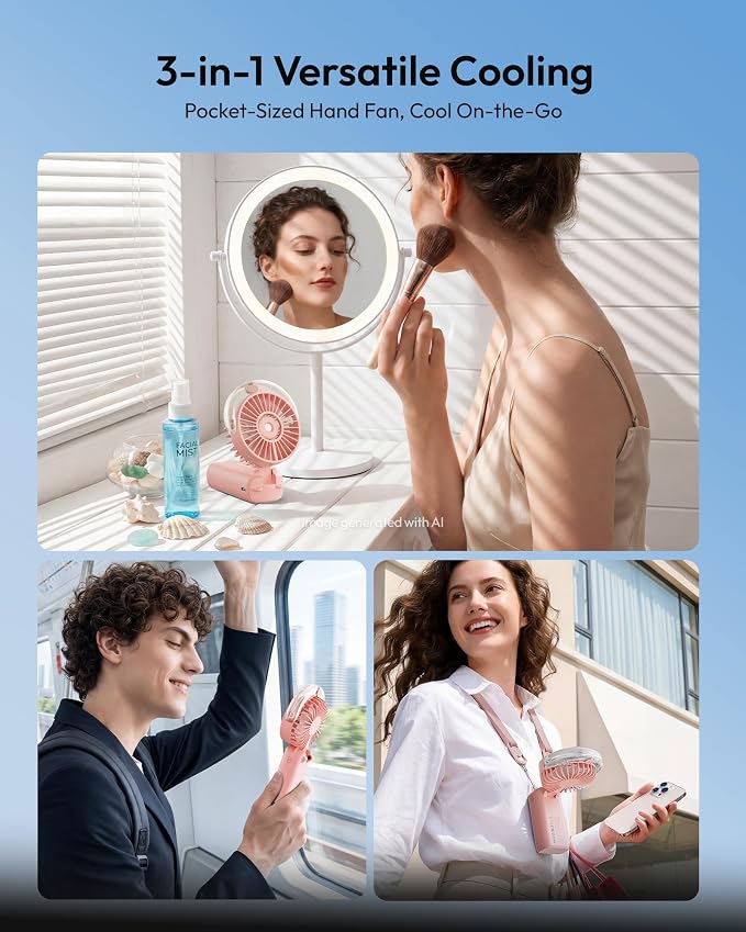 Gaiatop Portable Misting Fan, Rechargeable Handheld Fan with Water Spray | Water Mist Spray, Foldable Design, 3 Speeds, LED Display, USB Rechargeable Fan for Travel, Concerts and Outdoor Use