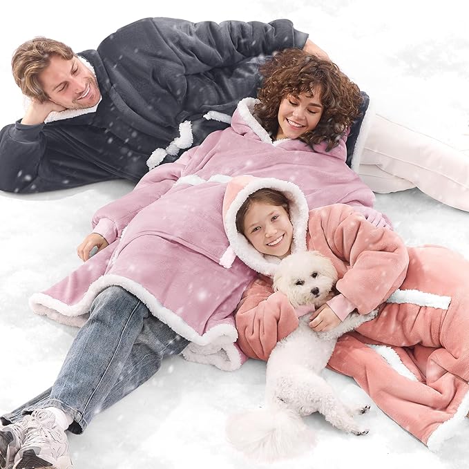JOYWOO Purple Wearable Blanket Hoodie,Oversized Cat Lovers Sweatshirt Blanket for Adult & Teens, Birthday Gifts for Women Men Mom Girl Boys,Cozy Fuzzy Sherpa Blanket Giant Pocket Gifts,Lavender Small