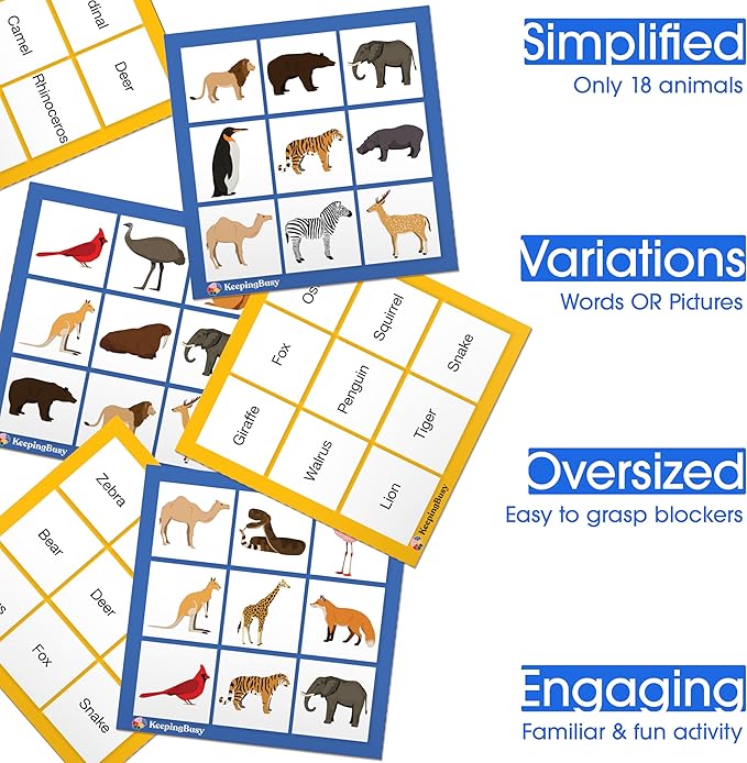 Keeping Busy Animal Bingo Games | Dementia Activities for Seniors Dementia Products for Elderly Alzheimers Products for Elderly Reusable Bingo Cards Reusable Chips & 6 Board Set Alzheimers Activities
