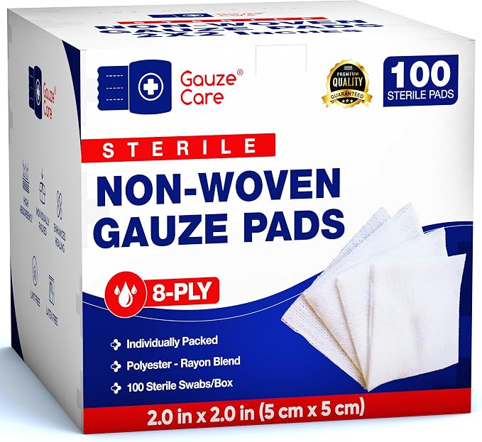 Non-Woven Sterile Gauze Pads 2x2 Pack of 100| 8 ply Gauze Sponges| Individually Packed 2x2 Gauze Pads sterile| Soft and lint-Free Medical Gauze Pads for Enhanced Absorption and First-Aid Wound Care