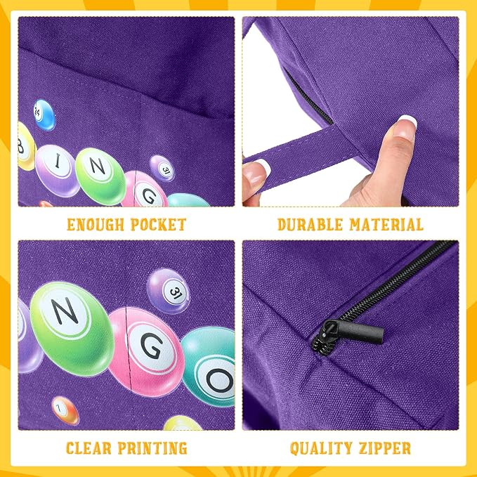 Windyun Bingo Bags Large with 10 Pockets for Daubers Dabbers Dobbers Dotters Zipper Tote Bag Bingo Card Stuff Storage Game Accessories Supplies Gift for Women Adults Seniors Mothers Day(Purple)