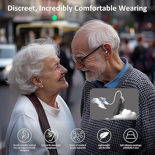 Hearing Aids Rechargeable Hearing Aids for Seniors with Moderate Hearing Loss, Hearing Amplifiers for Seniors with Noise Cancellation and Volume Control, Clear Sound Hearing Amplifiers, Black