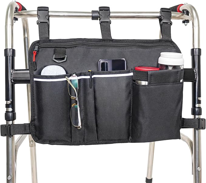 UlifeBetter Walker Bag Walker Basket for Folding Walker with Cup Holder, Rollator Organizer Storage Pouch Universal Folding Walker Accessories Walker Bags for Seniors Bag for Walker (Large Black)