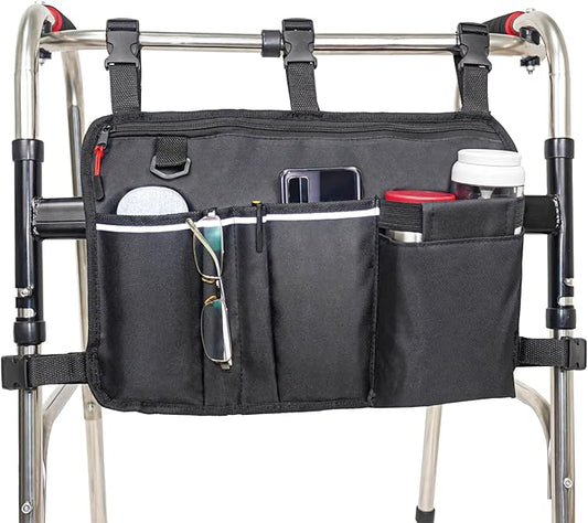 UlifeBetter Walker Bag Walker Basket for Folding Walker with Cup Holder, Rollator Organizer Storage Pouch Universal Folding Walker Accessories Walker Bags for Seniors Bag for Walker (Large Black)