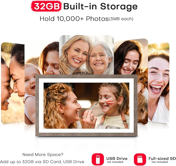 Frameo 15.6 inch Digital Picture Frame WiFi Wood, 1920 * 1080 IPS FHD Touchscreen Large Digital Photo Frame, 32GB Storage, Instant Share Photo Video, Wall-Mountable & Tabletop Display, Gift for Mom