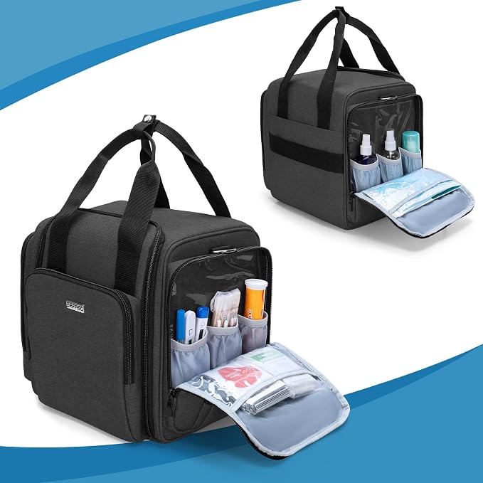 BAFASO Large Pill Bottle Organizer with 4 Inner Removable Pouches, Black | Medicine Bag Come with Shoulder Strap, BAG ONLY.