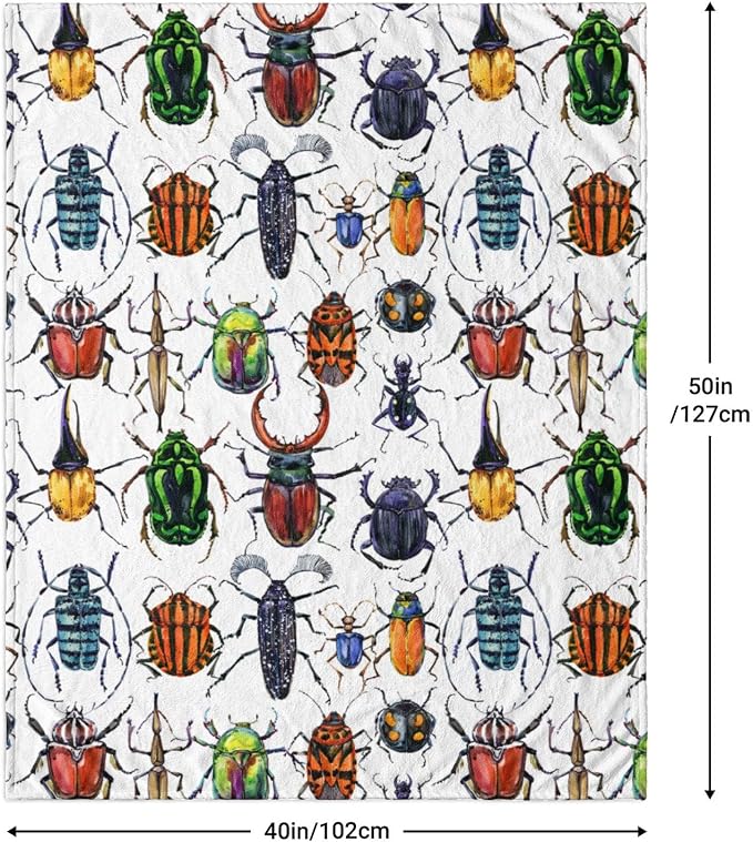 Colorful Beetle Insect Throw Blanket for Kids & Bug Lovers - Super Soft Flannel Blankets, Cozy Fleece Blanket for Boys & Girls, Lightweight Warm Gift for Toddlers & Children - 40"x50" All Seasons