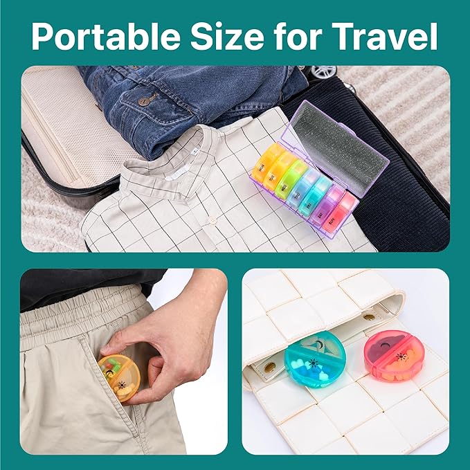 Sukuos Weekly Pill Organizer 7 Day 2 Times a Day, Large Daily Pill Box Easy to Open, Portable AM PM Pill Case for Medicine/Vitamin/Fish Oil/Supplements (Glitter Purple)