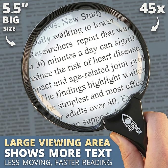 Large Magnifying Glass with LED Light (USB Rechargeable) and Hard Case, 45X 20X Handheld Illuminated Big Magnifier Loupe for Jewelry, Reading, Coins, Low Vision, Close Work