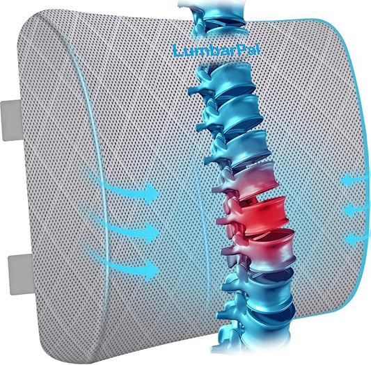 Lumbar Support Pillow for Office Chair Back Support Lumbar Pillow for Car, Gaming, Office Chair - Improve Sitting Posture & Back Pain Relief, Memory Foam, Adjustable Straps, Light Grey