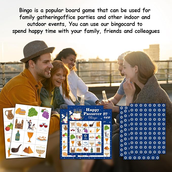 Passover Bingo Game Cards, Religious Bingo Set for Adults Large Group, Pesach Themed Fun Games, Jewish Seder Matzo Party Activities Icebreaker Games for Family Friends, 17