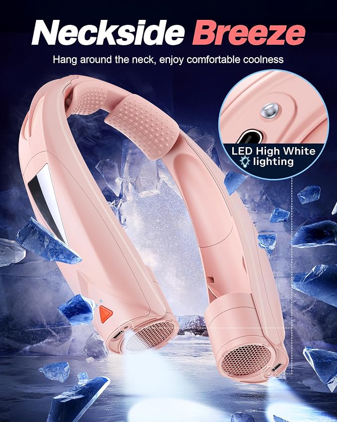Laimiod Hand Free Portable Neck Fan with LED Book Light for Men & Women | Comfortable Silicone Made, 6-20 Hours Long Lasting, 6 Adjustable Speeds, Ultra Quiet Personal Neck Cooler for Indoor Outdoor