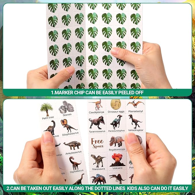 Liliful 35 Pcs Dinosaur Bingo Games 24 Player Jungle Dino Bingo Cards for Classroom Activities Holiday Dinosaur Birthday Party Favors Supplies