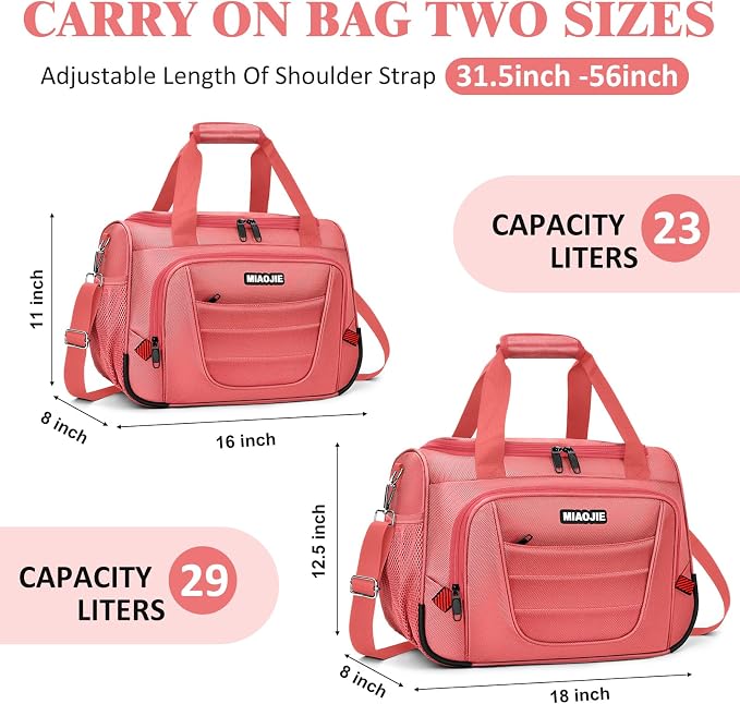 Underseat Carry On luggage Bag Airplanes Personal Item Bags, Gym Bag for Men Weekender Overnight Travel Tote Bag Shoulder Small Softside Carry on Luggage Travel Duffel Bags For Men Women -16 IN Pink