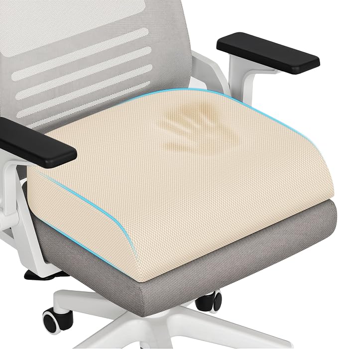 TranquilRelax Memory Foam Seat Cushion for Office Chair, 3-Inch, Khaki | Medium-firm Support for Long Sitting, Washable Mesh Cover, Non-slip Base, Perfect for Car Seats & Short Drivers