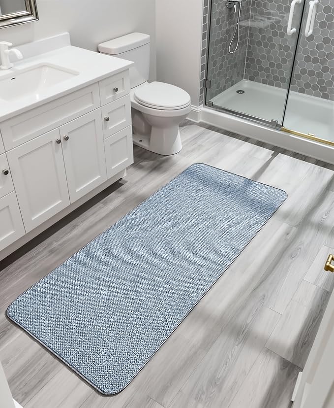 Bath Mat,Ultra Thin Bathroom Runner Rugs,Large Bath Mats for Bathroom,Quick Dry,Non-Slip,Machine Washable,Low Pile,Bath Rug,Shower Outside,Sink,Home Decor Accessories.Blue,3'x5'(36x60inch)