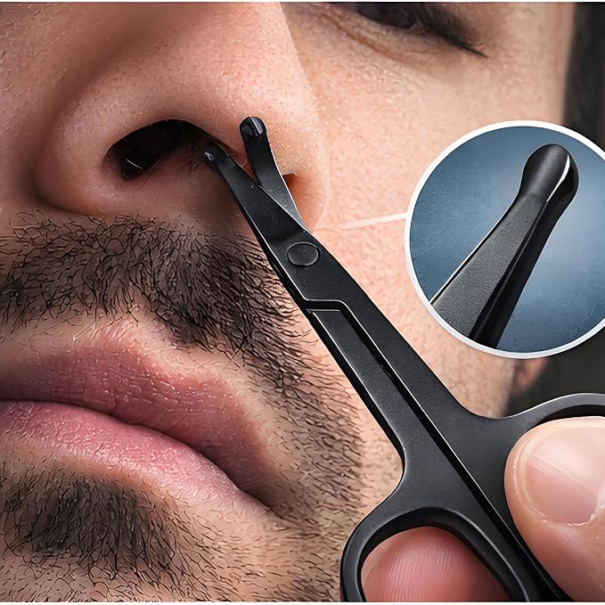 Premium Nose Hair Scissors, Ear and Nose Hair Trimmer Clipper, Curved Safety Blades with Rounded Tip for Trimming (Black)