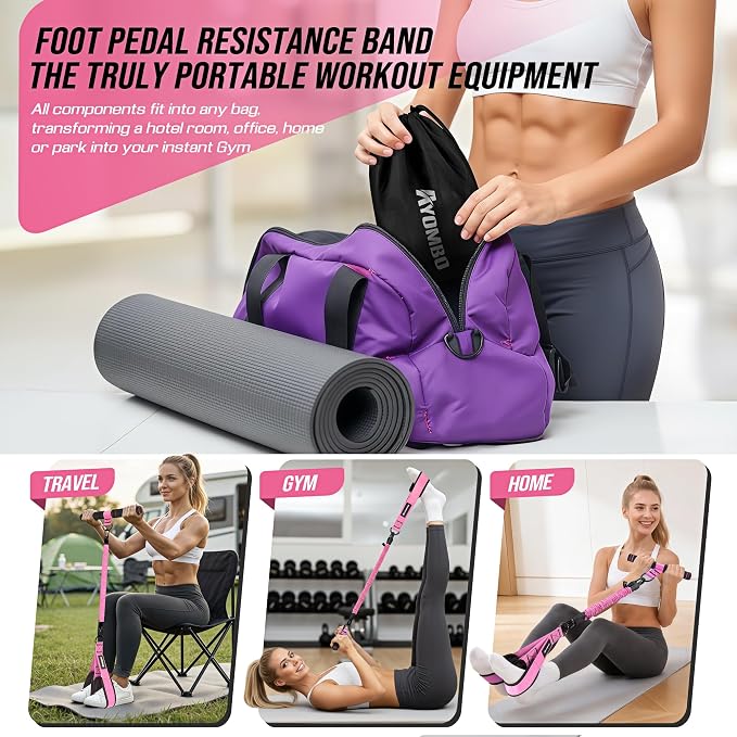 Upgrade Pedal Resistance Band with Handle, Adjustable Tube Foot Pedal Device Puller Exercise Bands, for Abs Arm Leg Waist Workout, Core Pilates, Sit Up Fitness Equipment for Full Body Training