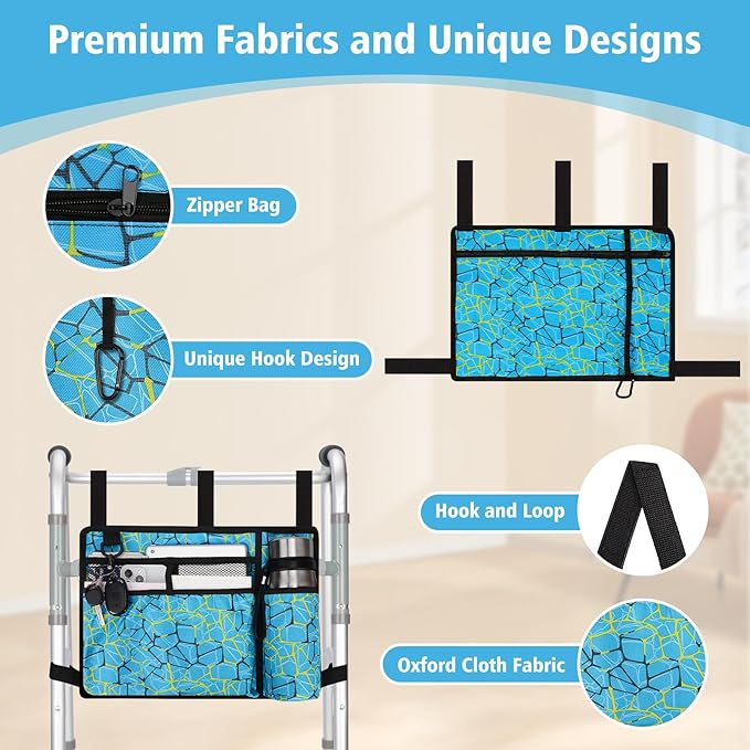 supregear Accessories Bag for Walker, Wheelchair, Rollator - Walker Basket Bag w/Cup Holder - Seniors Caddy Attachment Pouch for Walkers, Water Resistant Large Capacity Carry Storage Carrier Tote