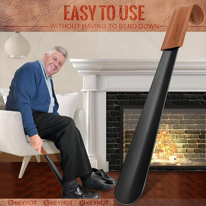 Shoe Horn Long Handle for Seniors Men Women,Long Metal Shoehorn for Boots,16.5" Stainless Steel Shoe Spoon Helper
