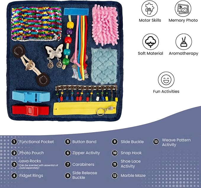 Fidget Blanket for Elderly & Dementia Patients, Sensory Motor Aid Blanket for Memory Loss Seniors, Calming Fidget Products for Alzheimer, Anxiety Relief & Restlessness Reducing Comfort Blanket
