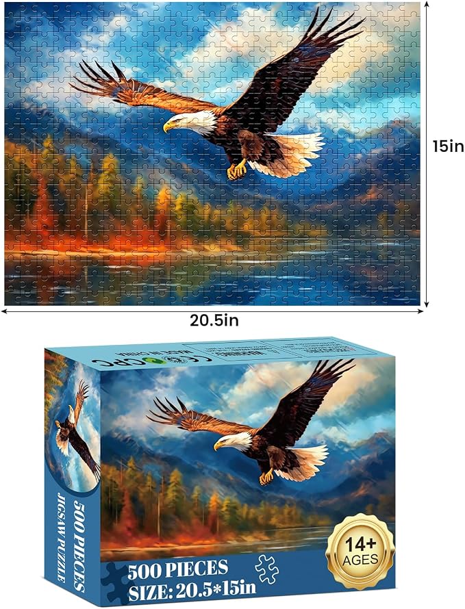 500 Pieces Puzzle for Adults，Bald Eagle Puzzle Mountain Lake Jigsaw Puzzle | Animal Jigsaw Puzzle 500 Pieces Challenging Game Recycled Cardboard Home Decor Birthday Party Gift Toy for Teens Seniors