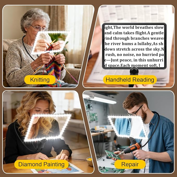 10X Large Magnifying Glass with Lights for Reading,Full-Page Magnifier for Reading Rechargeable 50 LED Lights,Neck-Wear Magnifying Glass with Light, Close Work, Sewing, Low Vision, and Seniors