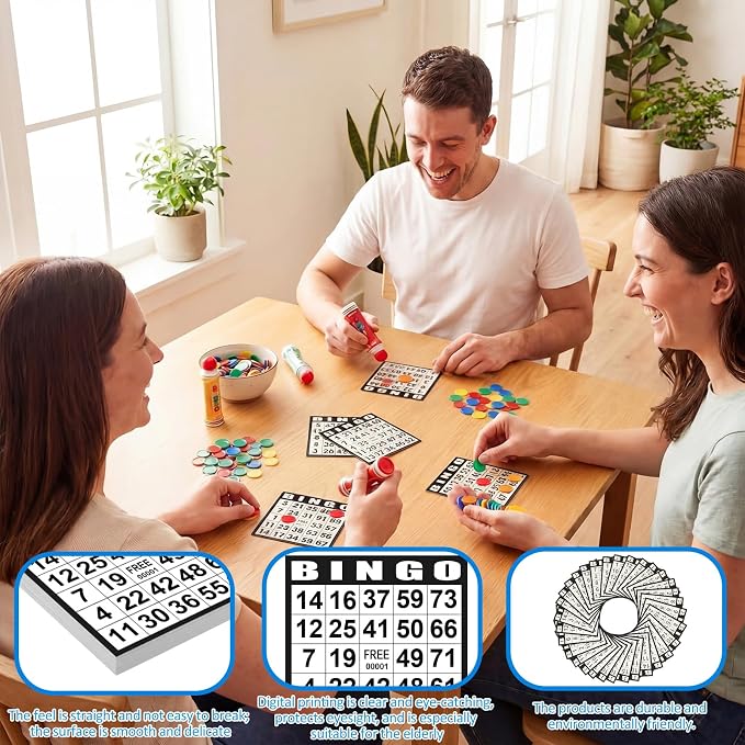 Harloon 1000 Sheets Bingo Paper Game Cards 20 Books 4"x4" Disposable Cards Suit for Family Game Nights Large Groups Activities (Black)